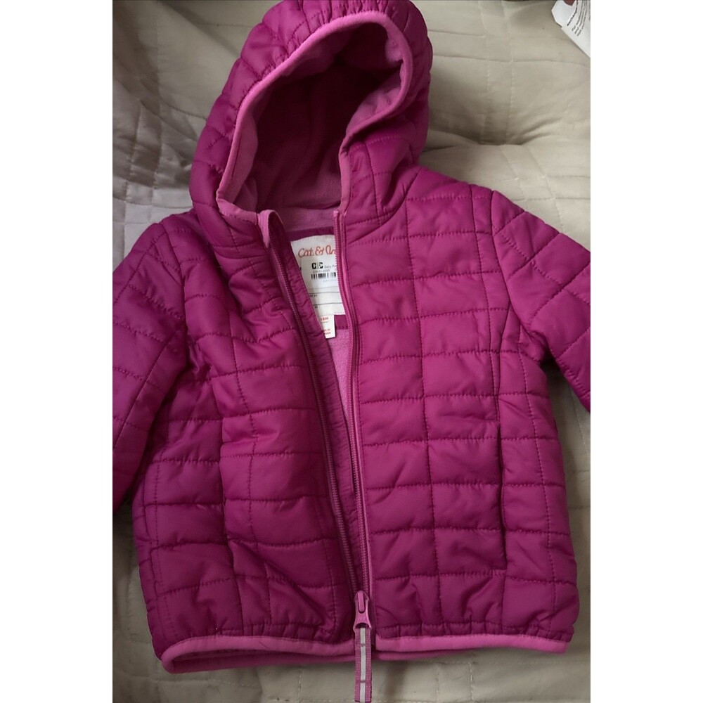 Cat and Jack Girls 18m  hooded magenta winter quilted jacket with fleece lining